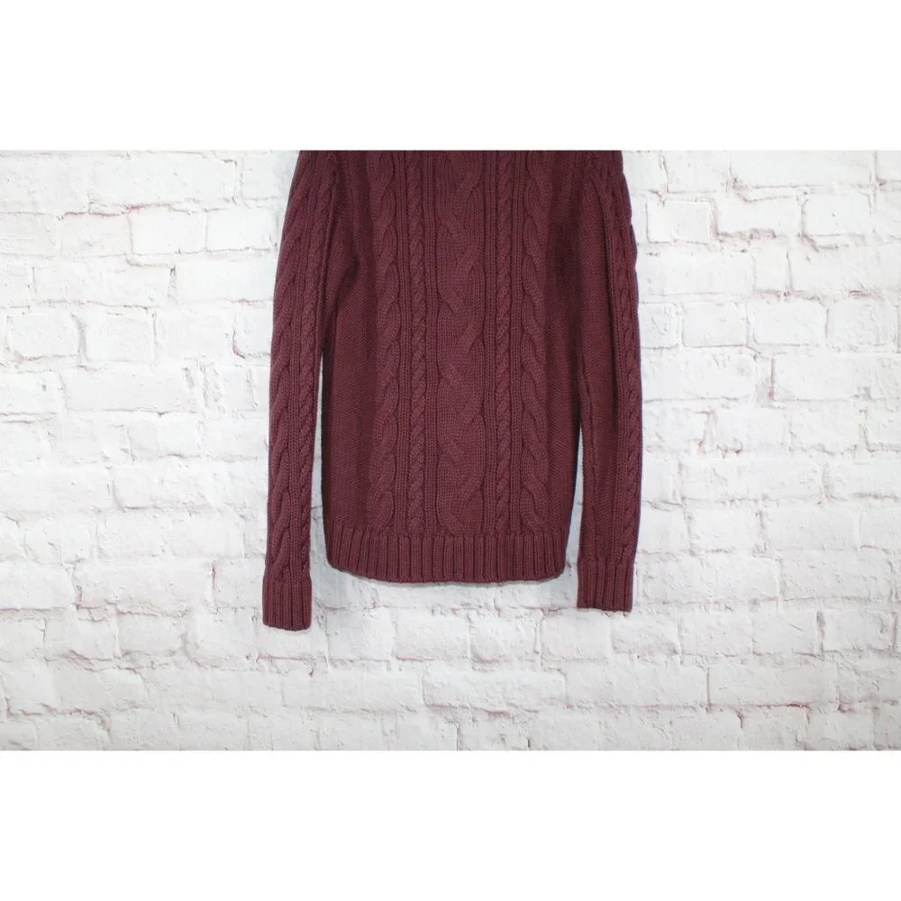 LL Bean Red Cotton Double L Cable Zip Cardigan Sweater Size S - Picture 7 of 10